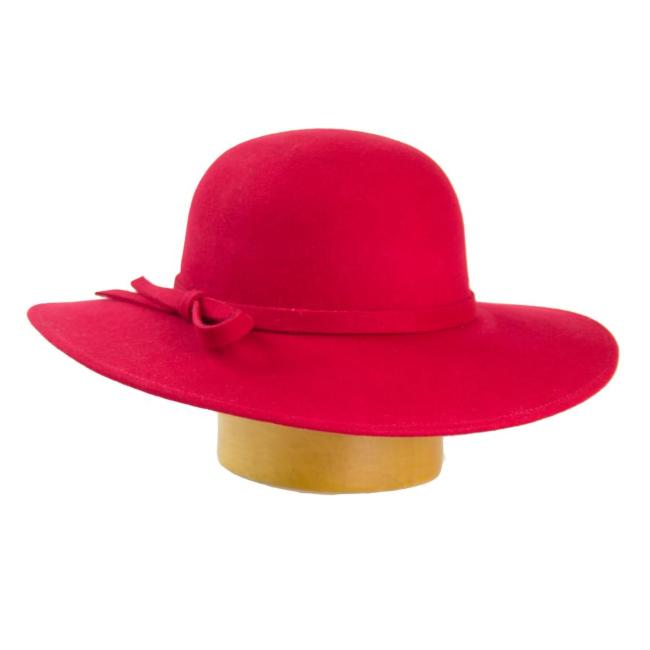 Dámský vlněný klobouk se širokou krempou - červená
