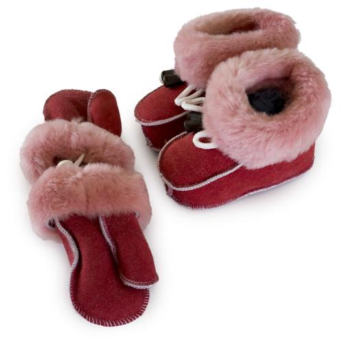 Soupravička dětské kožené botičky a rukavičky růžové