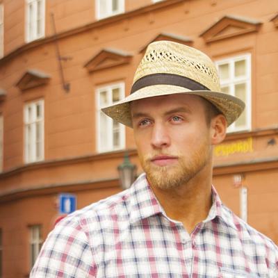 Pánský slaměný klobouk malá krempa s rypsou 70308